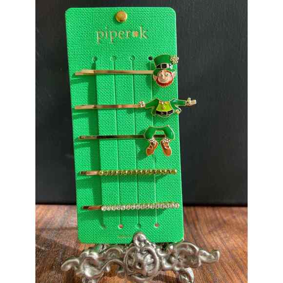 Piper K Accessories - Piper Rock St Patricks Day Leprechaun Hair Pins Set Sparkling Rhinestones